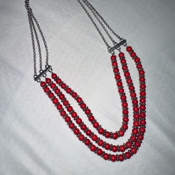Paparazzi Tierra Trails Red and Silver beaded Necklace - Picture 4 of 7